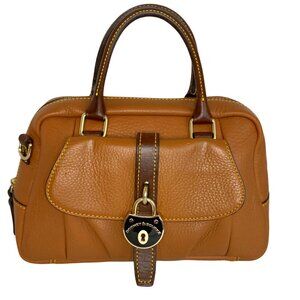 Dooney & Bourke Brown Leather Satchel Handbag with Lock Charm VTG
